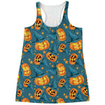 Pumpkin With Witch Hat Pattern Print Women's Racerback Tank Top