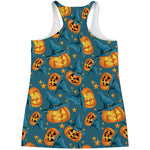 Pumpkin With Witch Hat Pattern Print Women's Racerback Tank Top