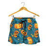 Pumpkin With Witch Hat Pattern Print Women's Shorts