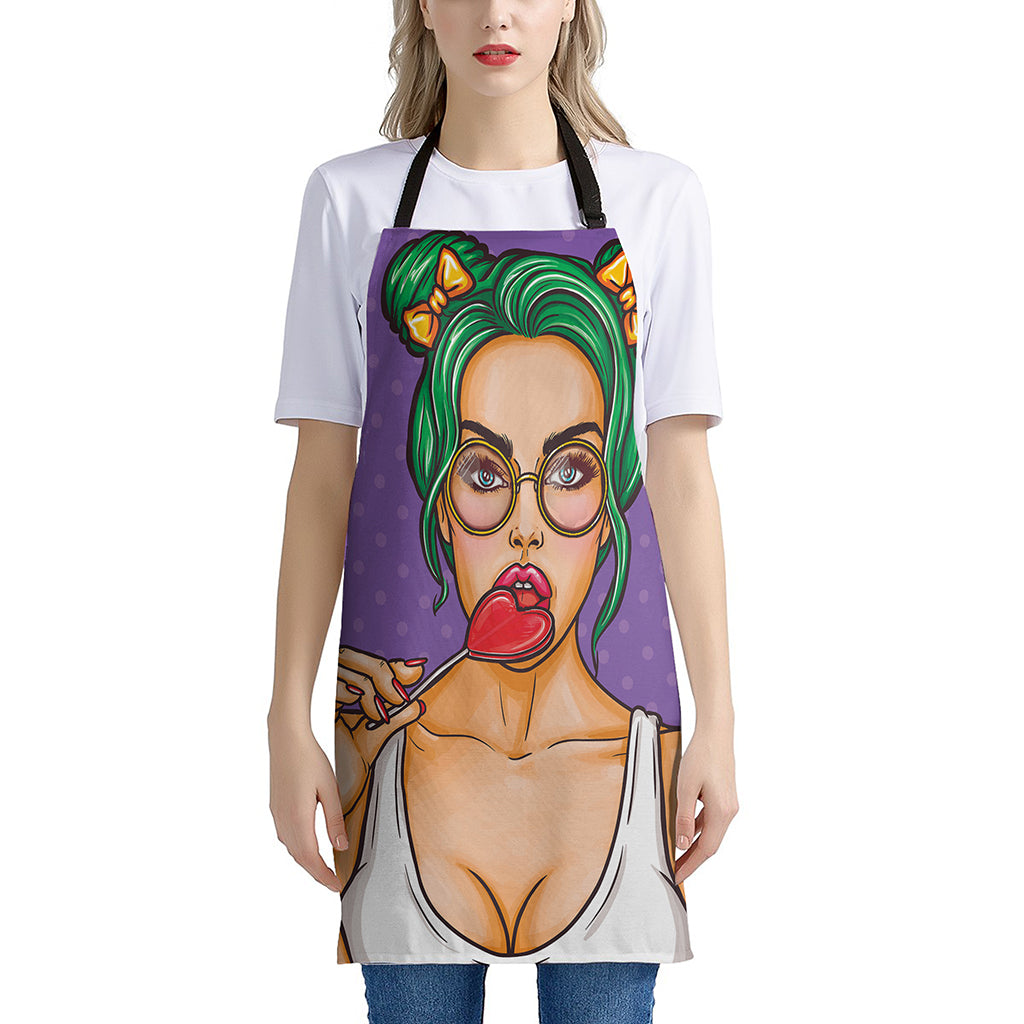 Punk Girl And Lollipop Print Apron