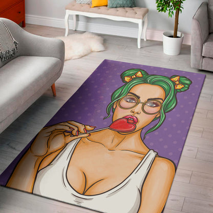 Punk Girl And Lollipop Print Area Rug