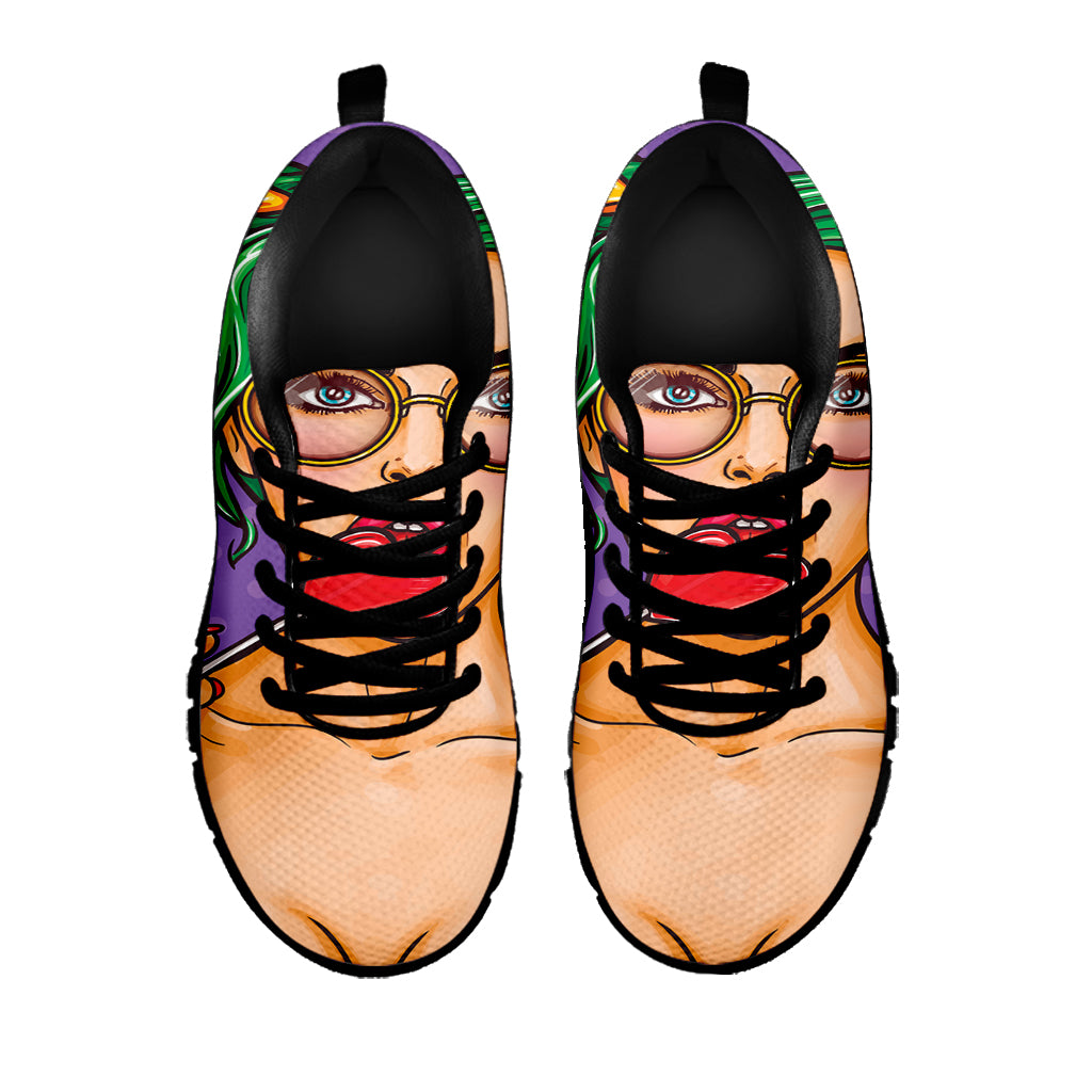 Punk Girl And Lollipop Print Black Sneakers