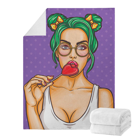 Punk Girl And Lollipop Print Blanket