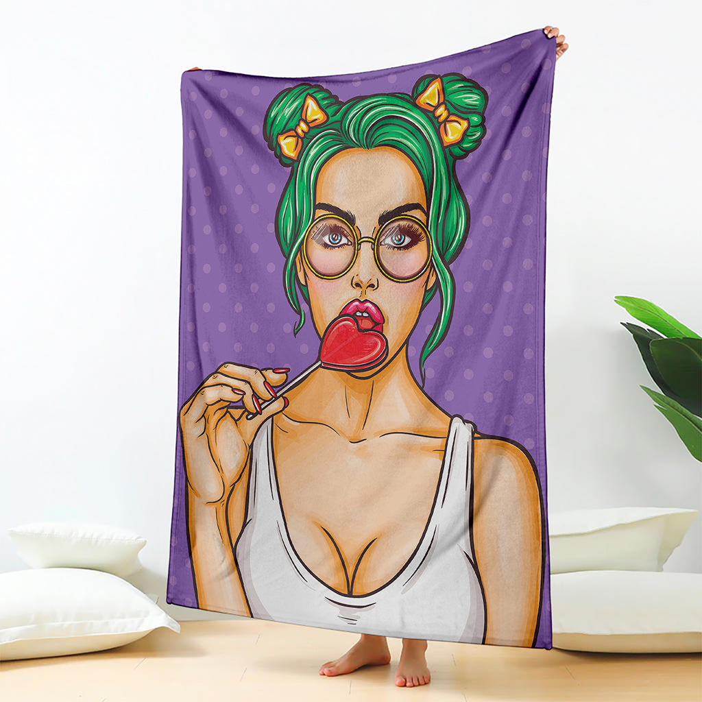 Punk Girl And Lollipop Print Blanket