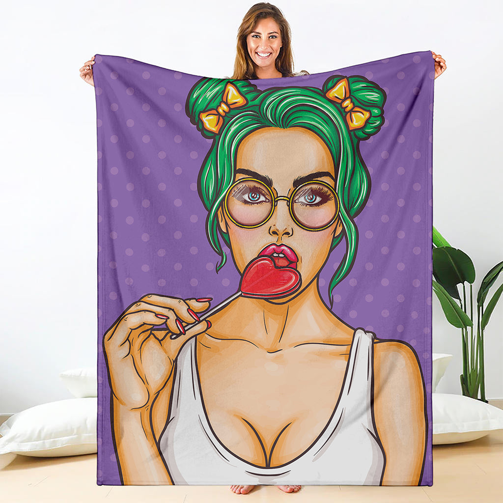 Punk Girl And Lollipop Print Blanket