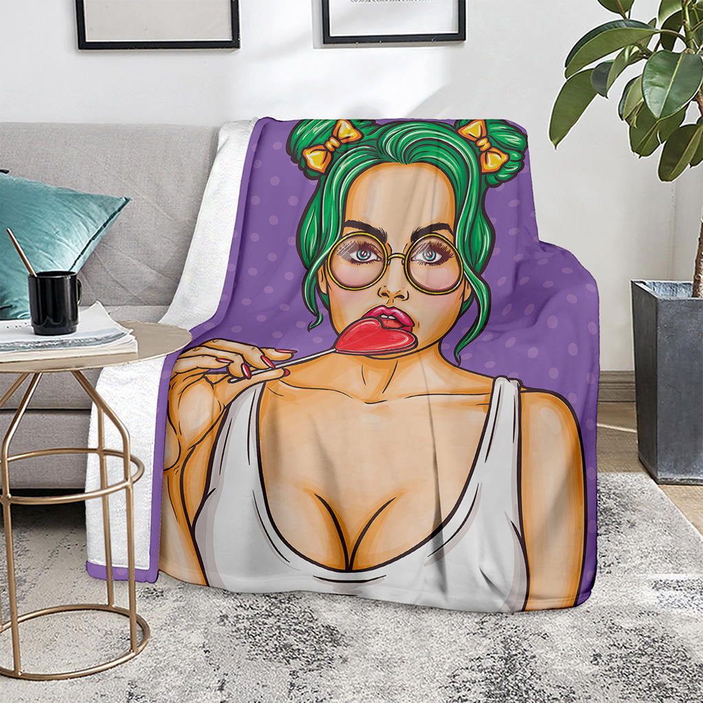 Punk Girl And Lollipop Print Blanket