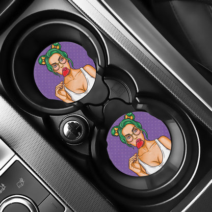 Punk Girl And Lollipop Print Car Coasters