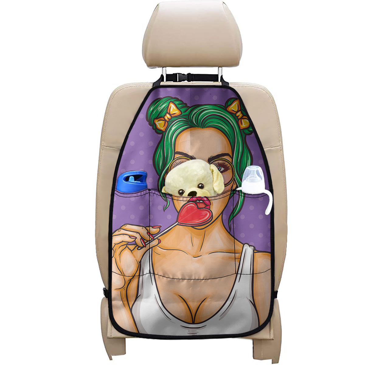 Punk Girl And Lollipop Print Car Seat Organizers
