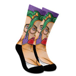 Punk Girl And Lollipop Print Crew Socks