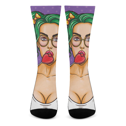 Punk Girl And Lollipop Print Crew Socks