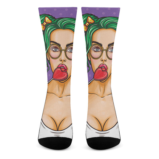 Punk Girl And Lollipop Print Crew Socks