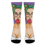 Punk Girl And Lollipop Print Crew Socks