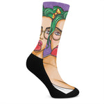 Punk Girl And Lollipop Print Crew Socks