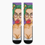 Punk Girl And Lollipop Print Crew Socks