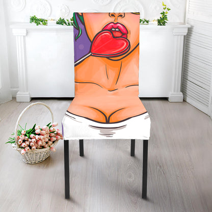 Punk Girl And Lollipop Print Dining Chair Slipcover