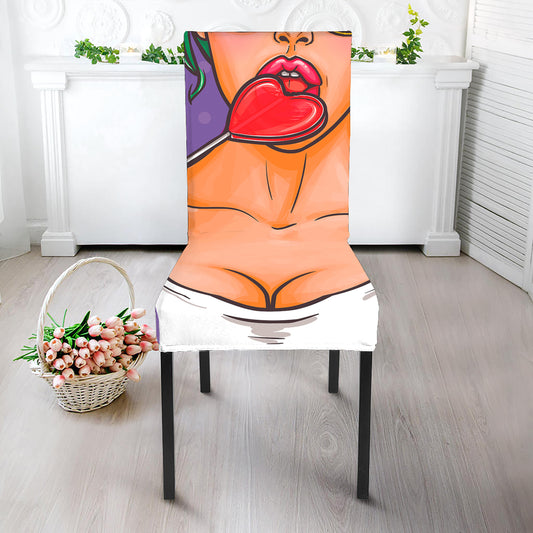 Punk Girl And Lollipop Print Dining Chair Slipcover