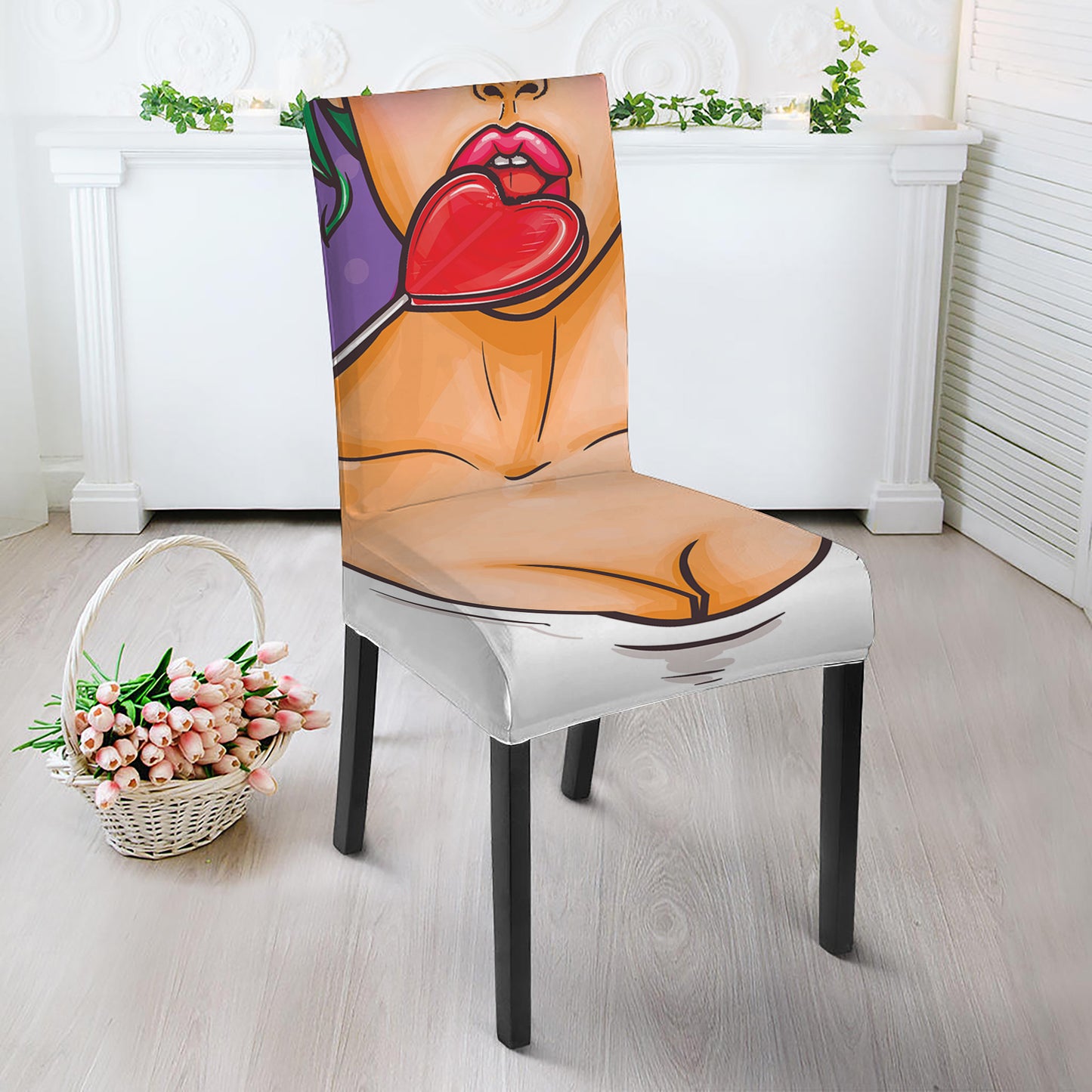 Punk Girl And Lollipop Print Dining Chair Slipcover
