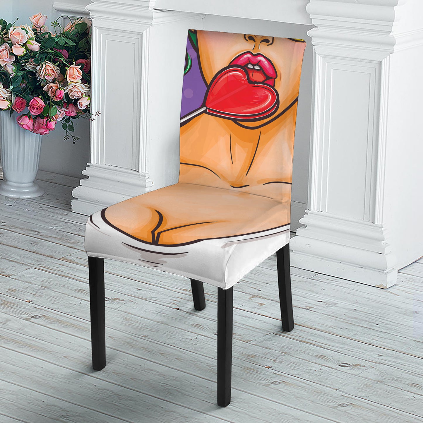 Punk Girl And Lollipop Print Dining Chair Slipcover