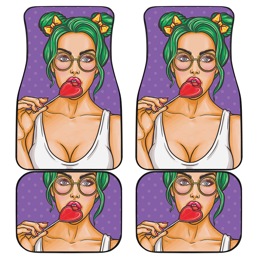 Punk Girl And Lollipop Print Front and Back Car Floor Mats