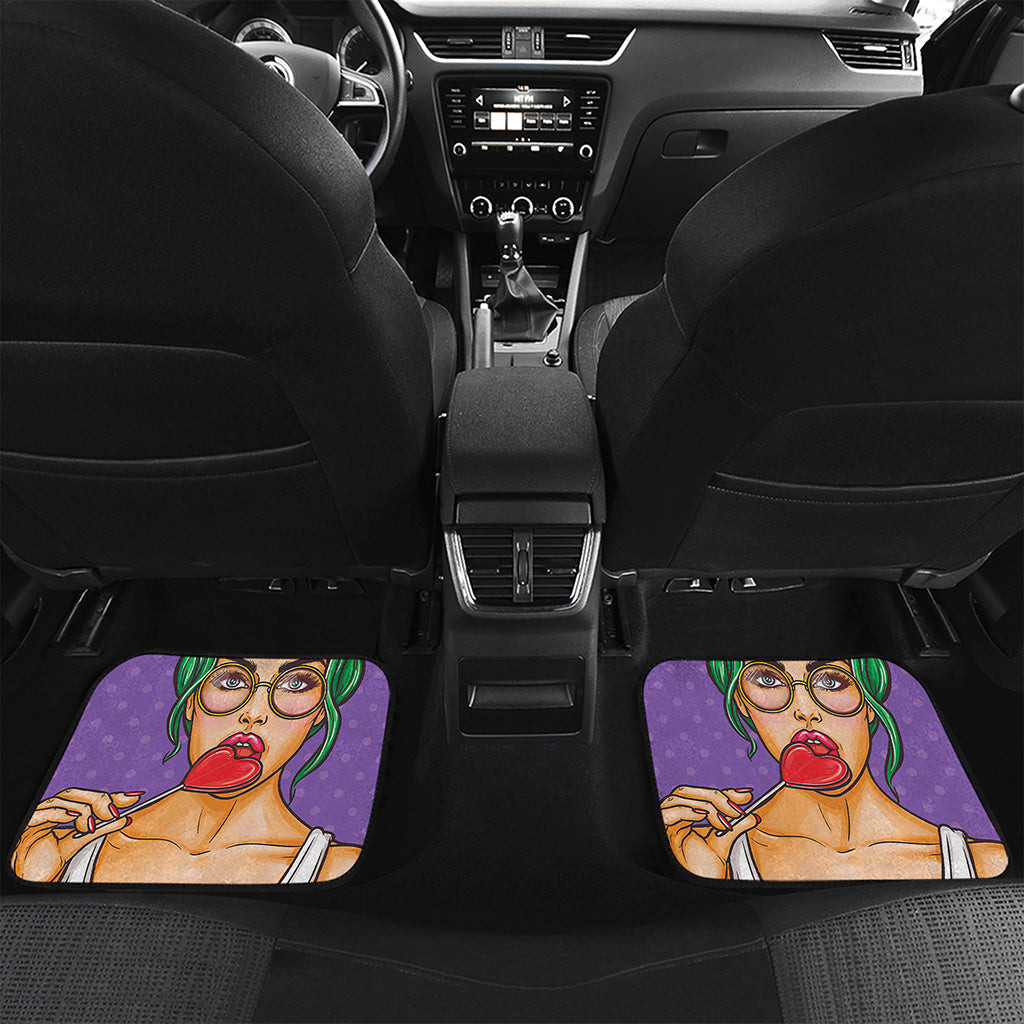 Punk Girl And Lollipop Print Front and Back Car Floor Mats
