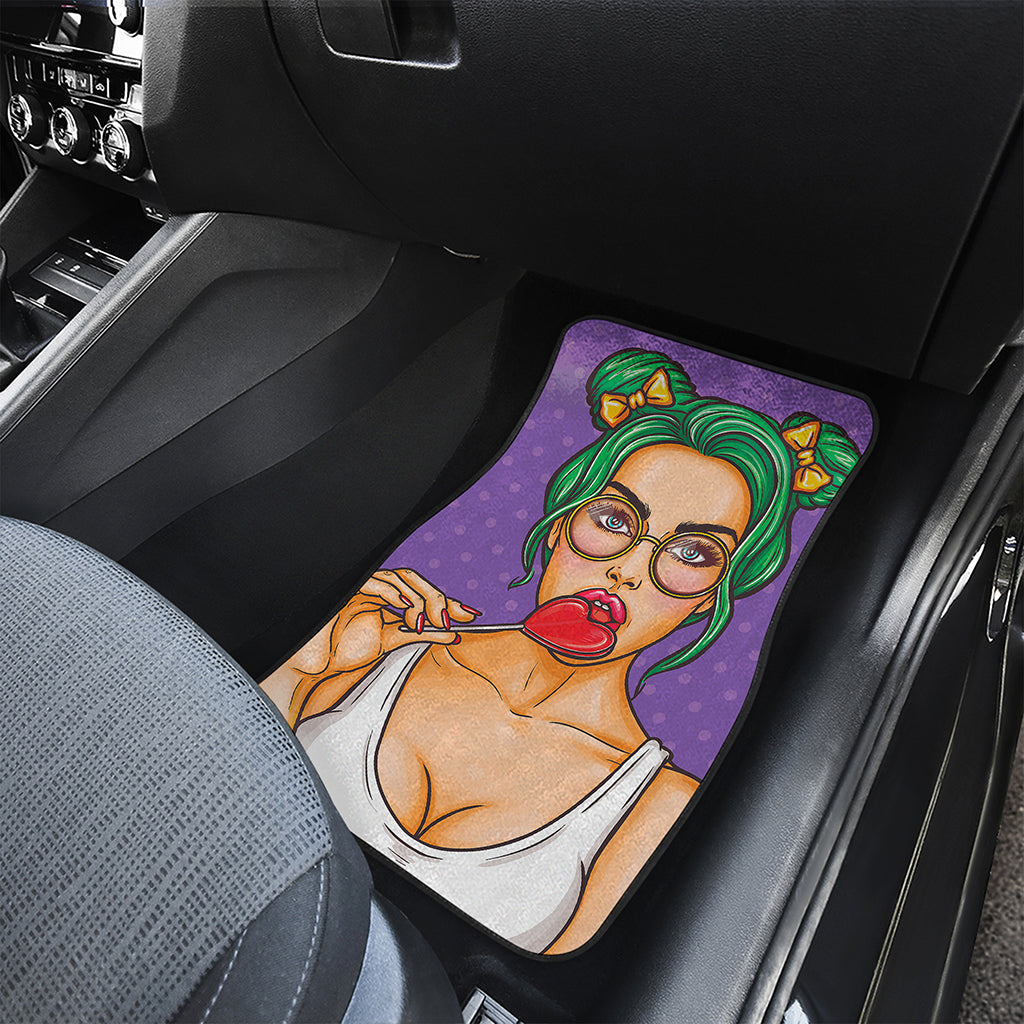 Punk Girl And Lollipop Print Front and Back Car Floor Mats