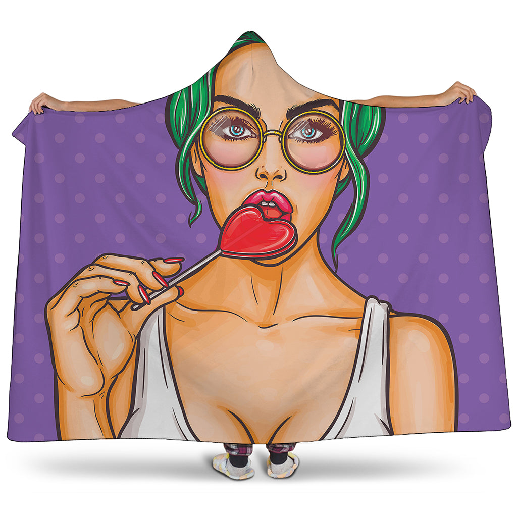 Punk Girl And Lollipop Print Hooded Blanket