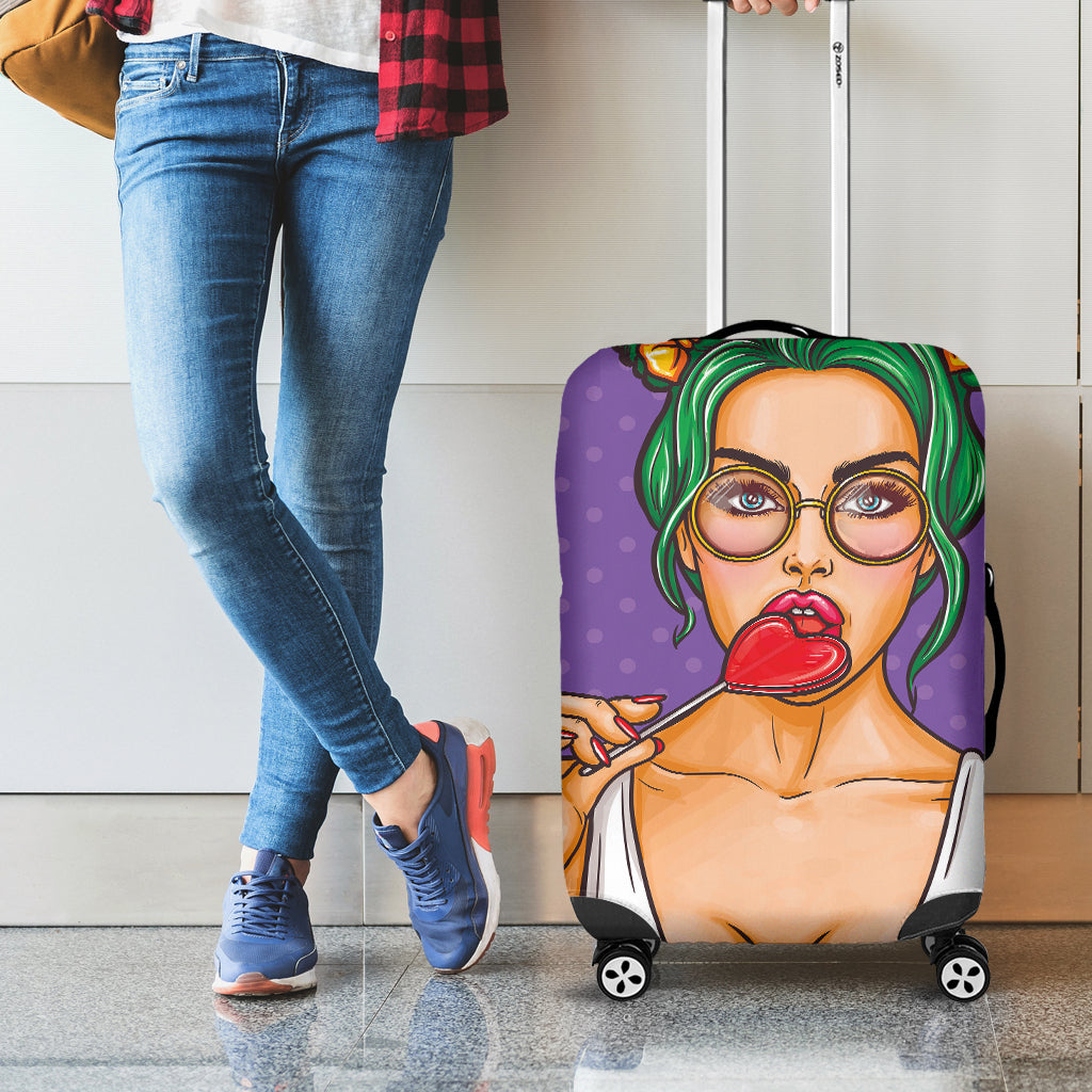 Punk Girl And Lollipop Print Luggage Cover
