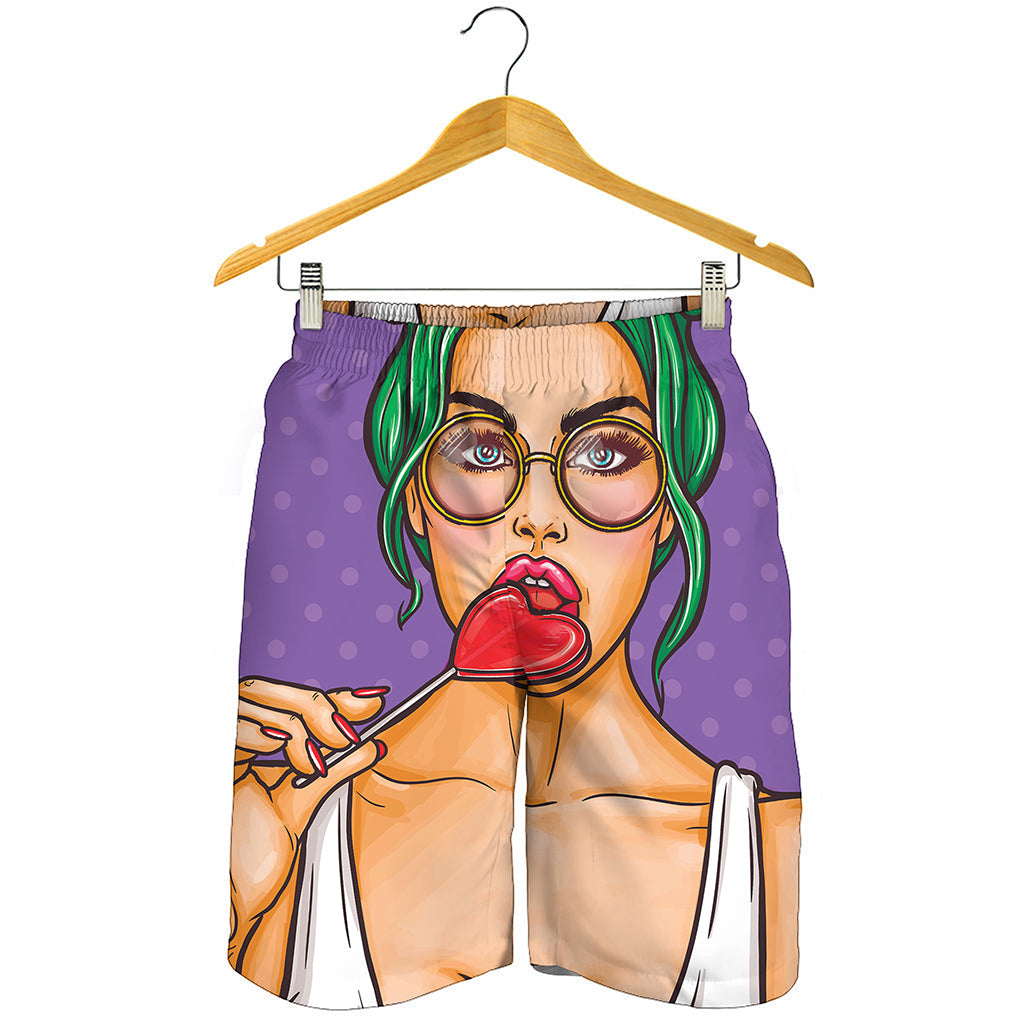 Punk Girl And Lollipop Print Men's Shorts