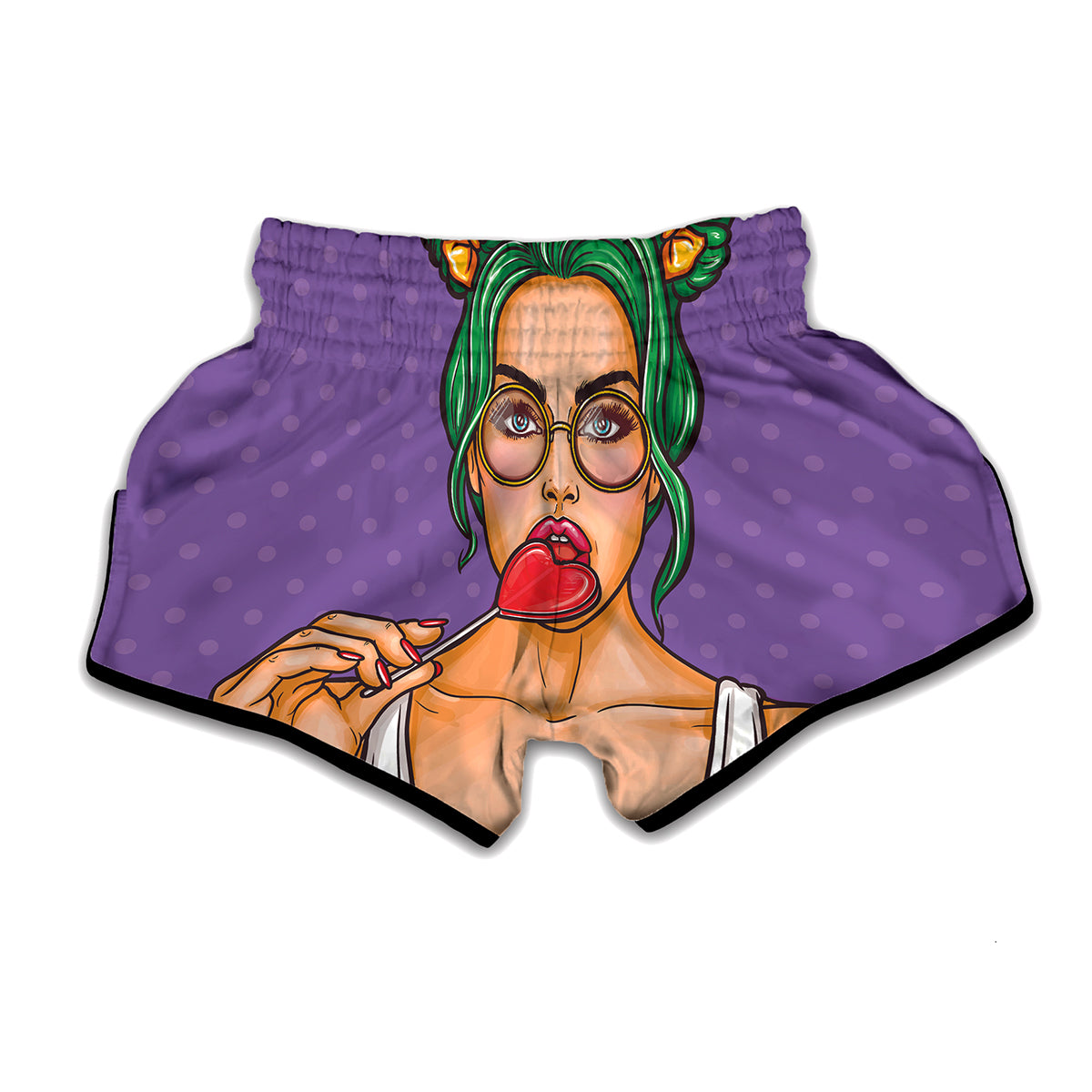 Punk Girl And Lollipop Print Muay Thai Boxing Shorts