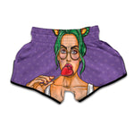 Punk Girl And Lollipop Print Muay Thai Boxing Shorts