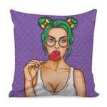 Punk Girl And Lollipop Print Pillow Cover