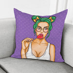 Punk Girl And Lollipop Print Pillow Cover