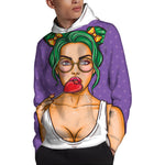 Punk Girl And Lollipop Print Pullover Hoodie