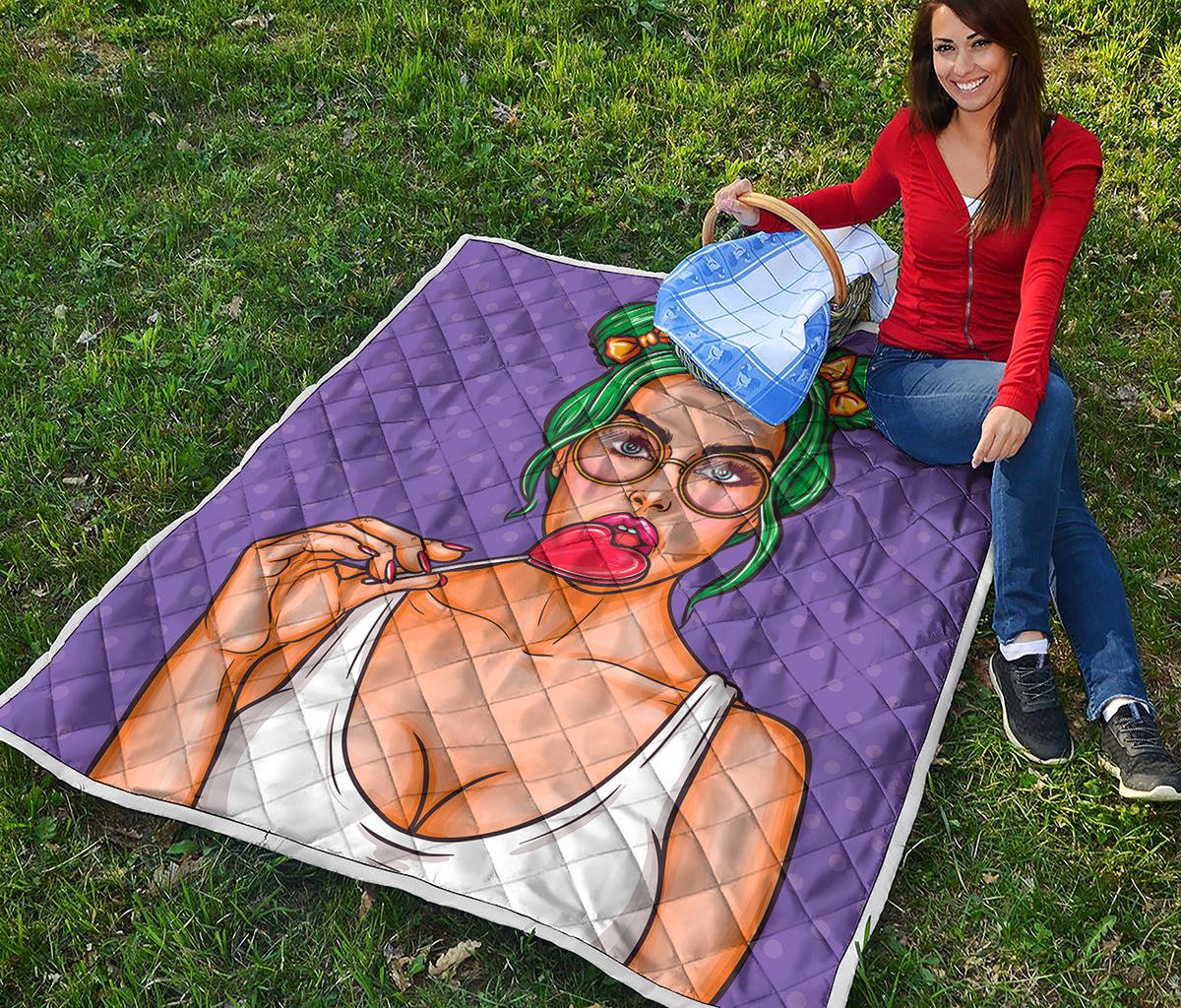 Punk Girl And Lollipop Print Quilt