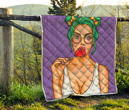 Punk Girl And Lollipop Print Quilt