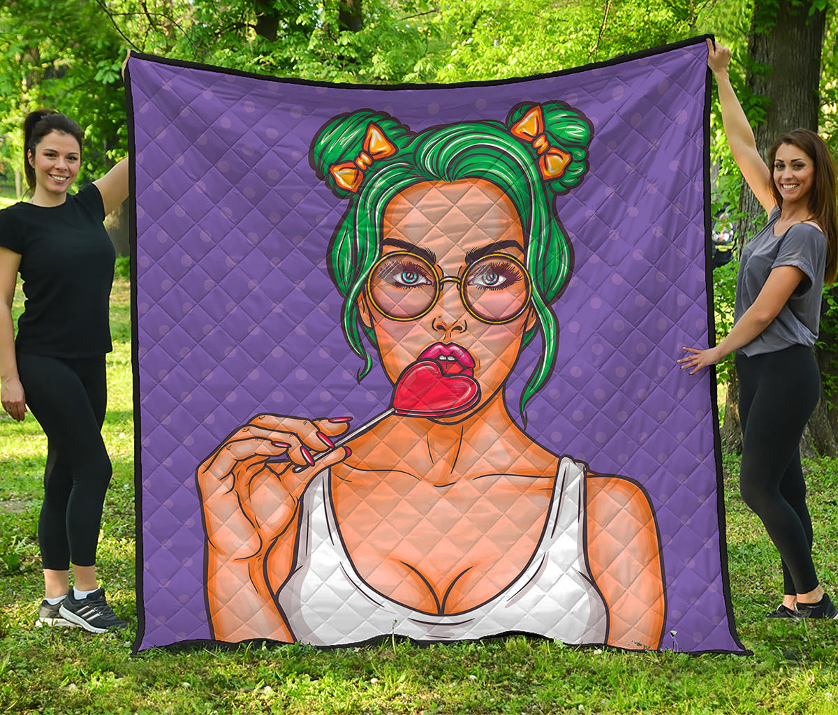 Punk Girl And Lollipop Print Quilt