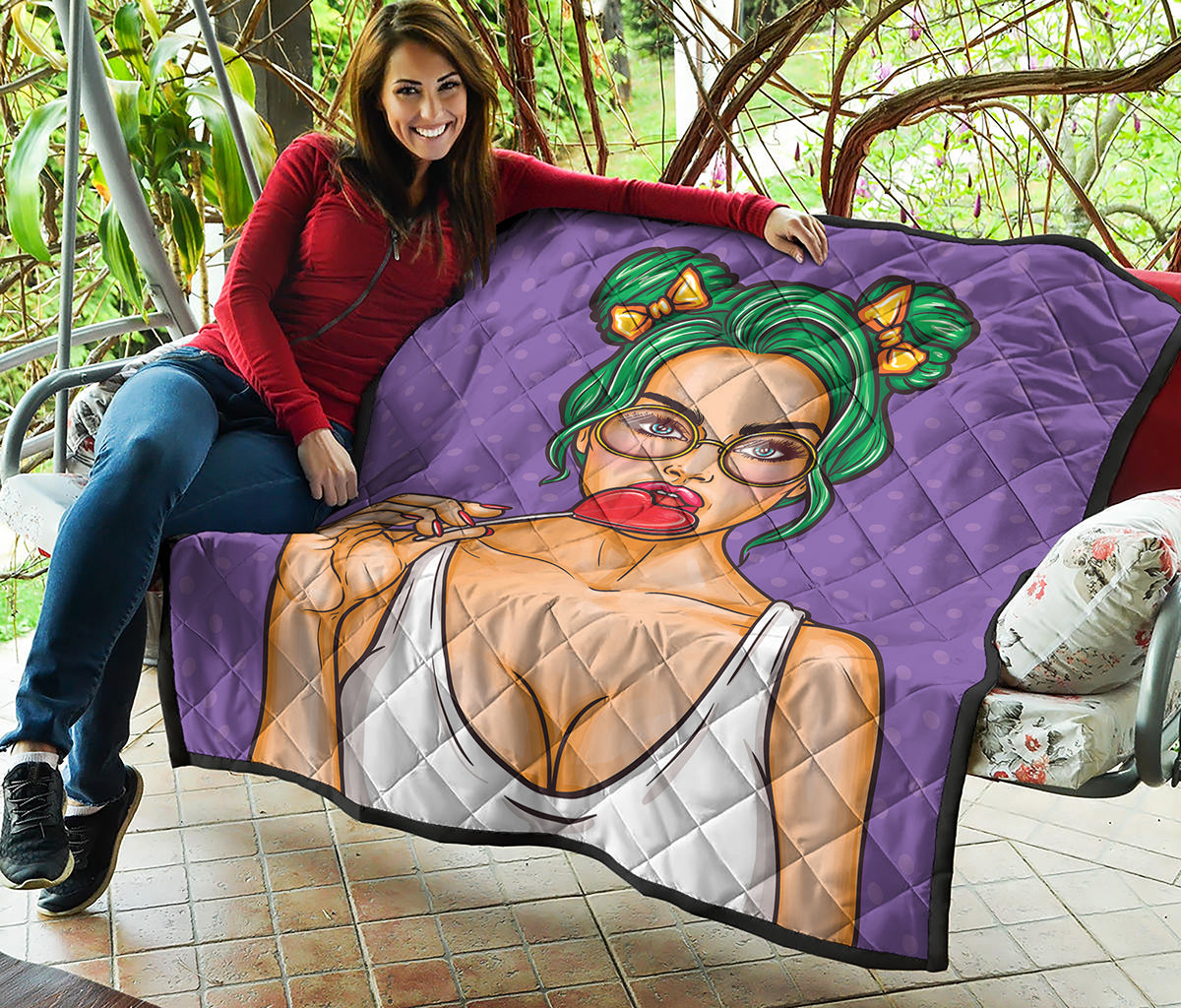 Punk Girl And Lollipop Print Quilt