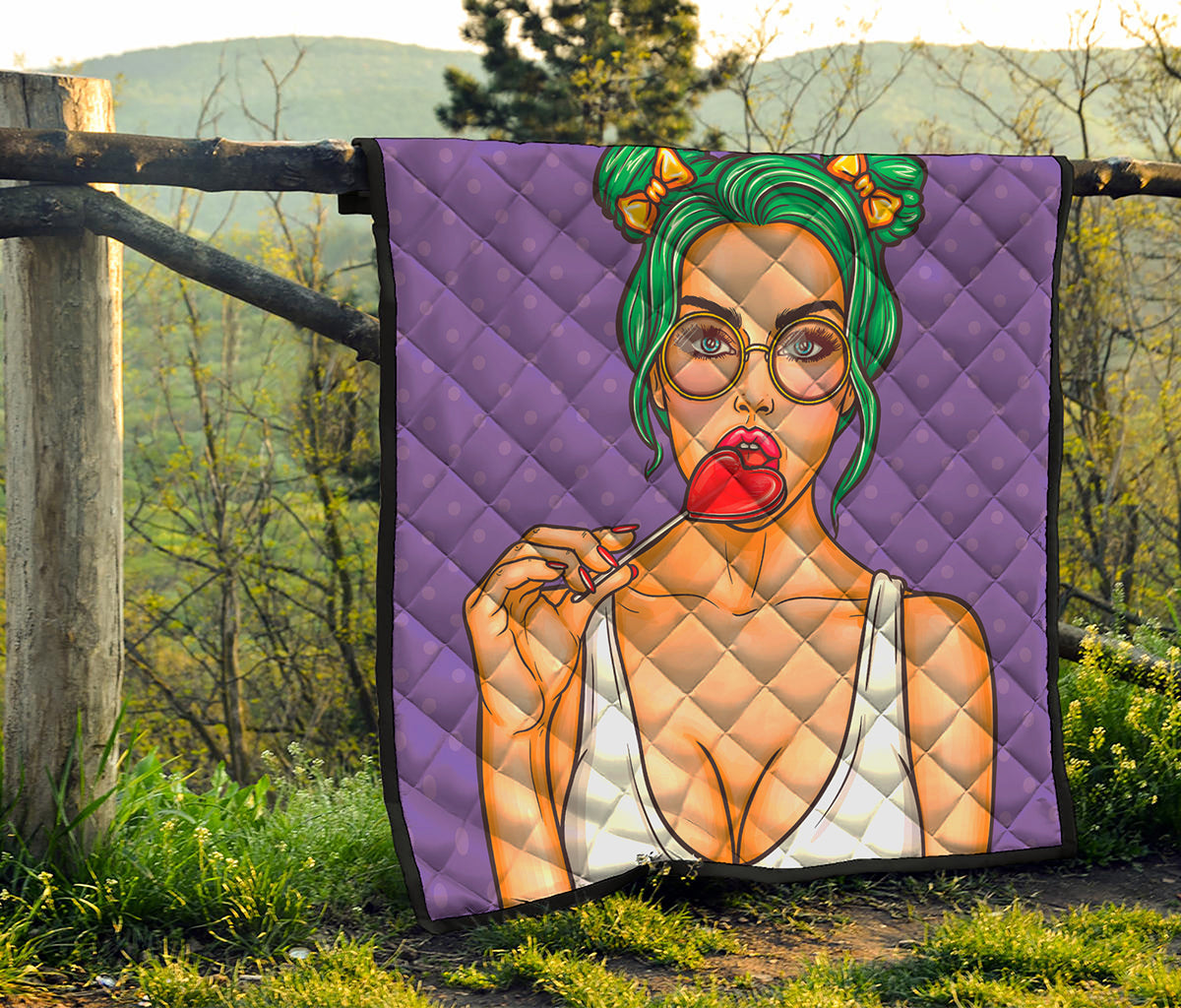Punk Girl And Lollipop Print Quilt