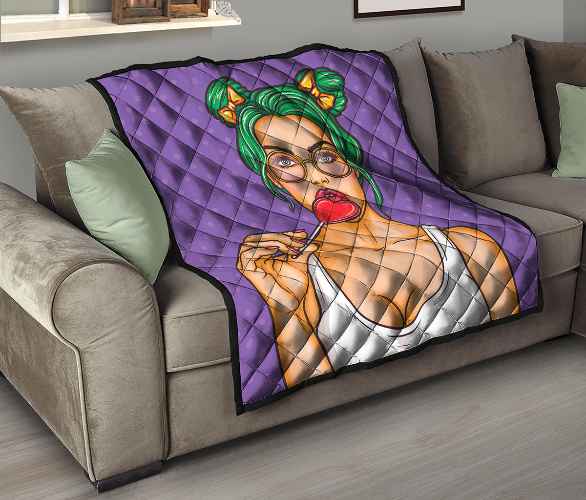 Punk Girl And Lollipop Print Quilt