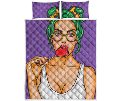 Punk Girl And Lollipop Print Quilt Bed Set