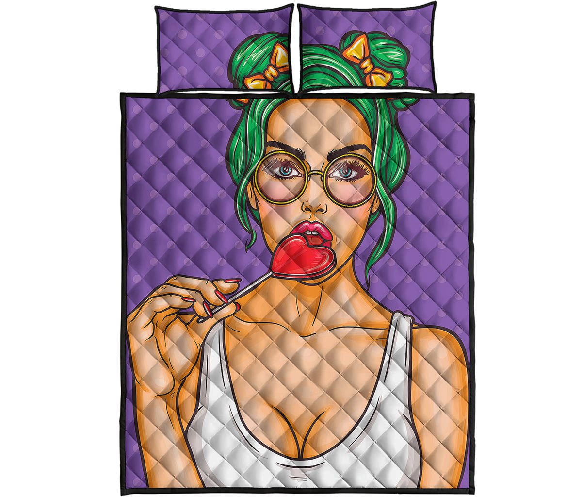 Punk Girl And Lollipop Print Quilt Bed Set