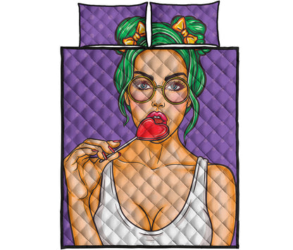 Punk Girl And Lollipop Print Quilt Bed Set