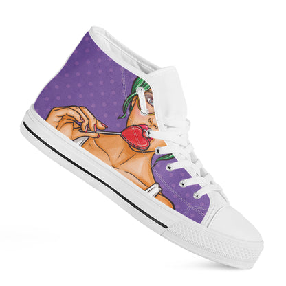 Punk Girl And Lollipop Print White High Top Shoes