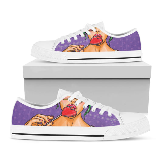 Punk Girl And Lollipop Print White Low Top Shoes
