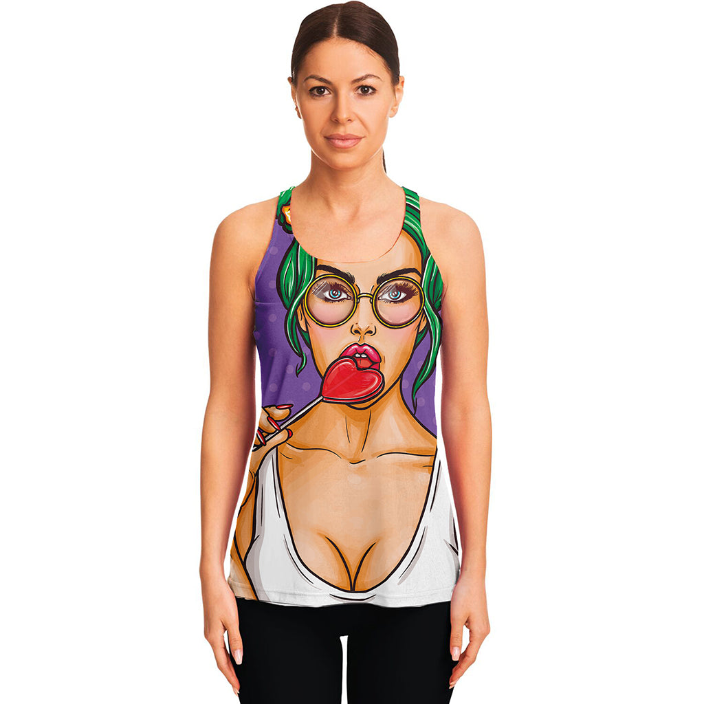 Punk Girl And Lollipop Print Women's Racerback Tank Top