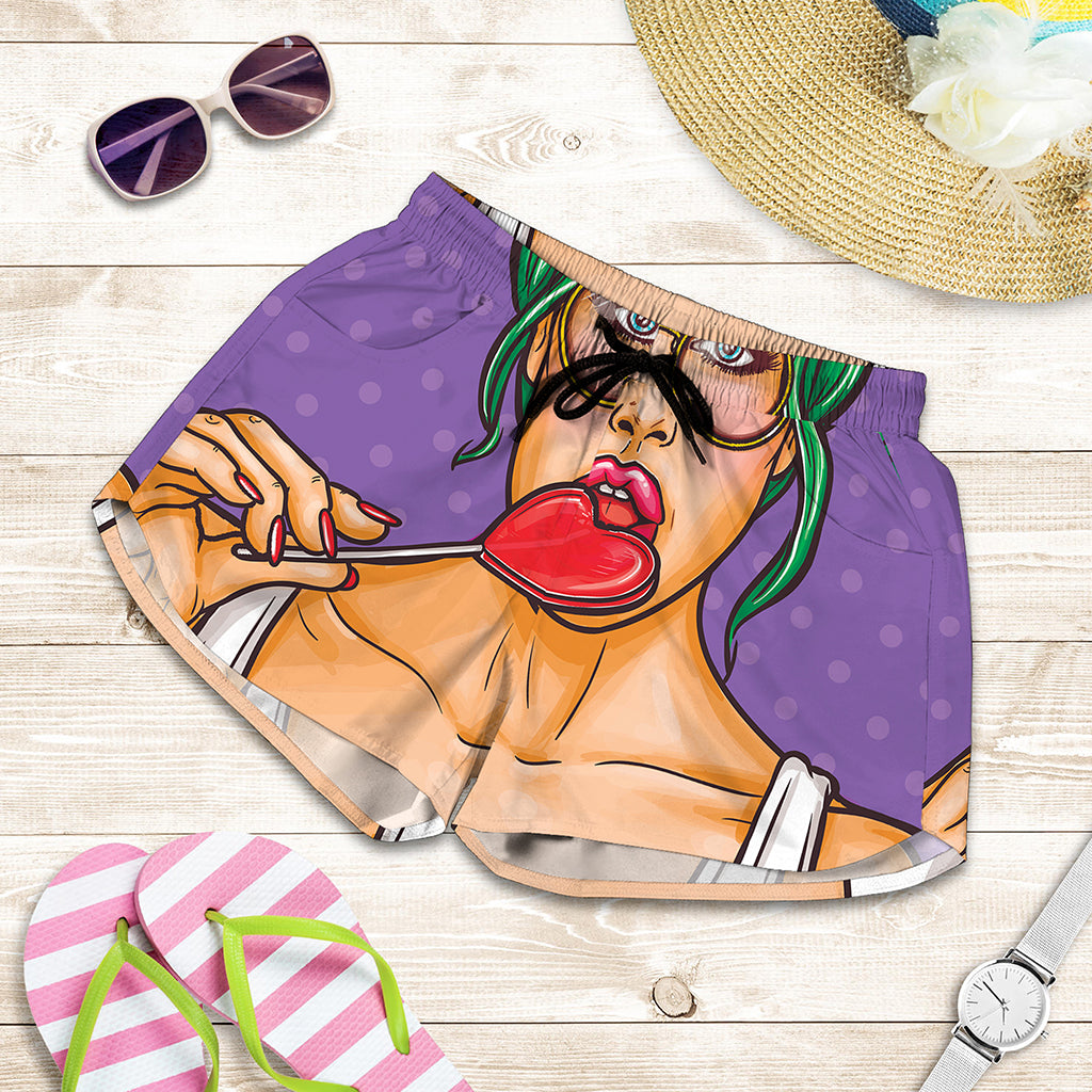 Punk Girl And Lollipop Print Women's Shorts