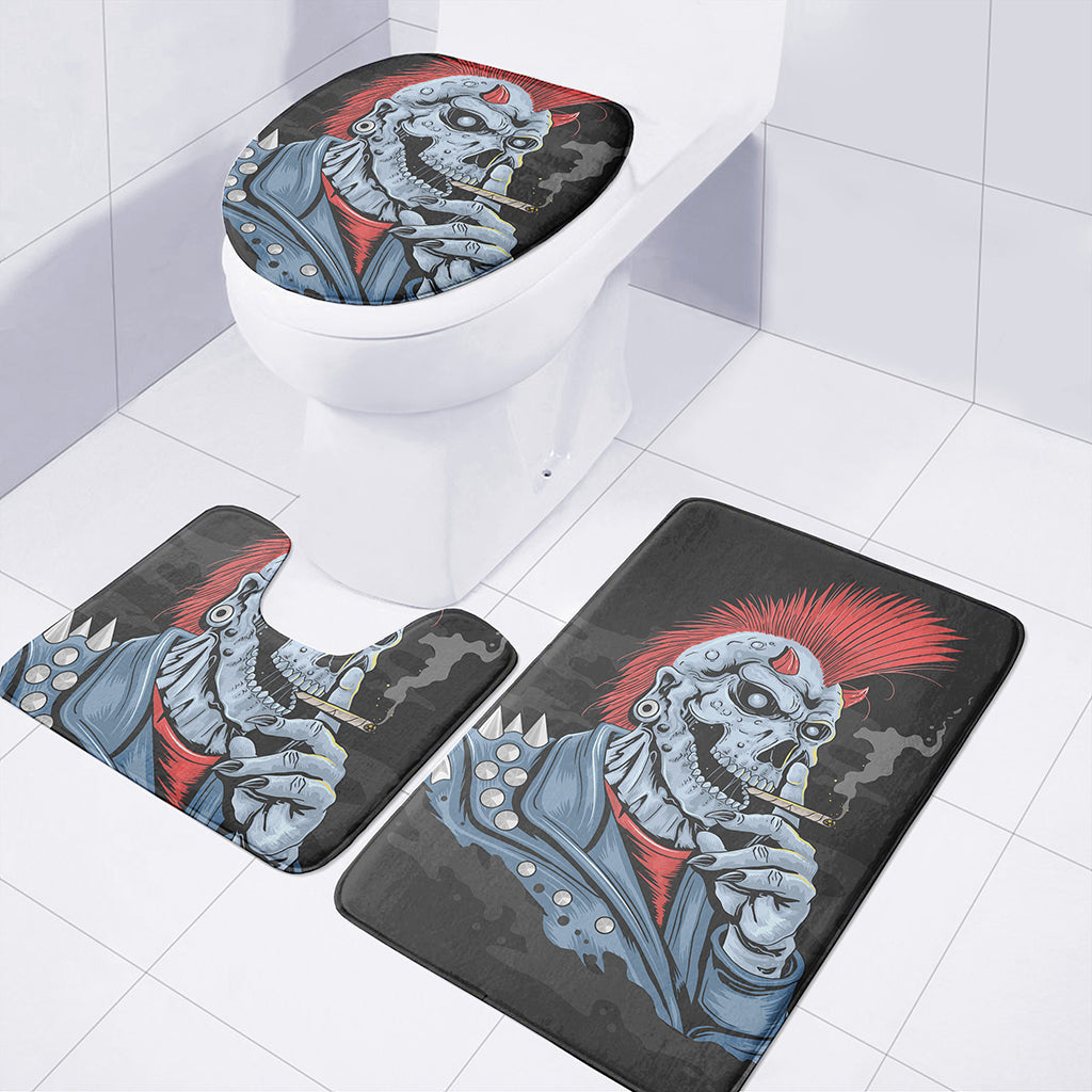 Punk Mohawk Devil Print 3 Piece Bath Mat Set