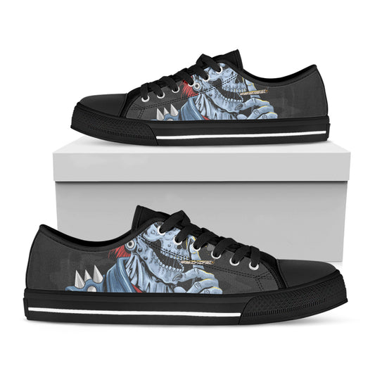 Punk Mohawk Devil Print Black Low Top Shoes 