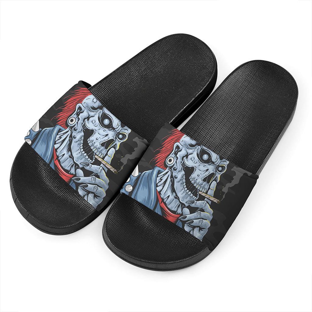 Punk Mohawk Devil Print Black Slide Sandals