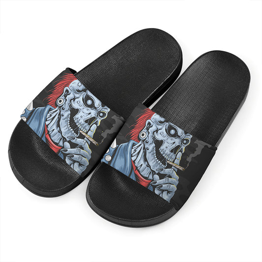 Punk Mohawk Devil Print Black Slide Sandals